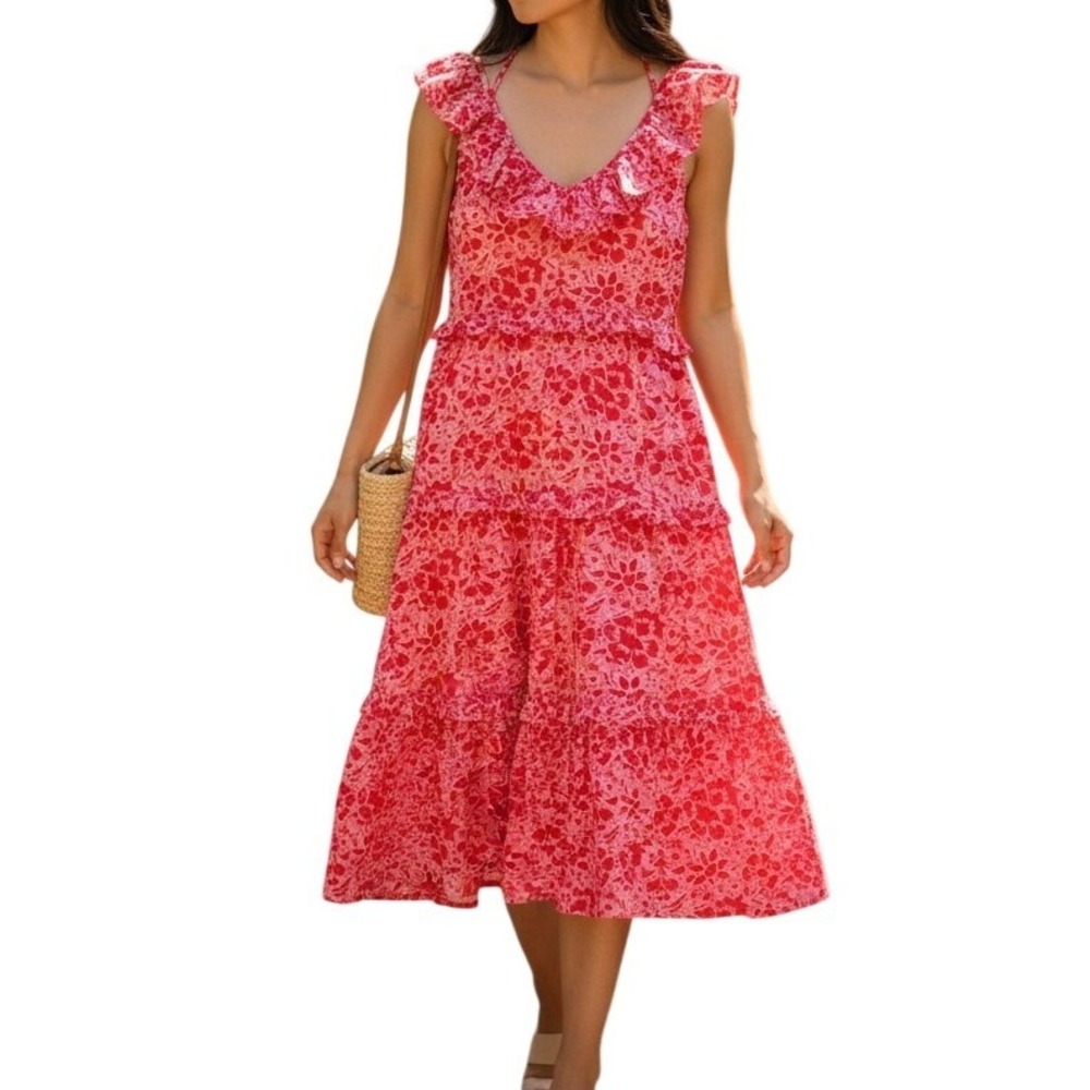 J.Crew Pink Floral‎ Tiered Ruffle Dress  10 Feminine Cottagecore Summer Sundress